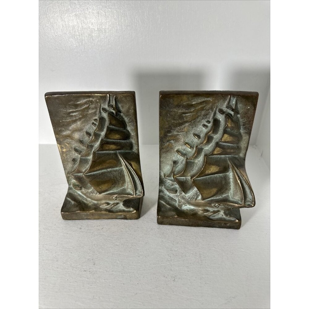 Distressed Set of Heavy Cast Iron Nautical Clipper Galleon Sailing Ship Bookends